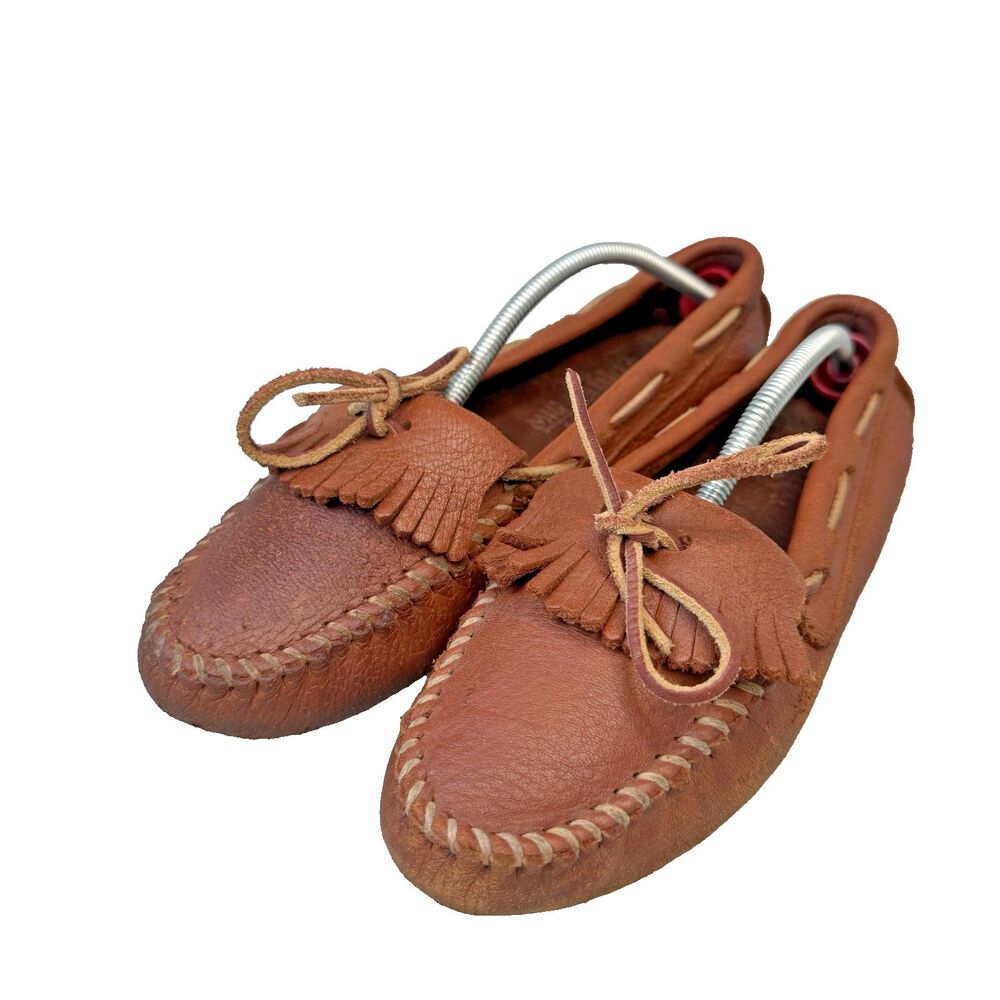 Minnetonka Womens Size 7.5 Brown Leather Classic Driving Loafer Moccasins GUC